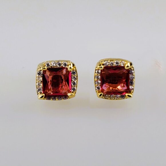 14K Gold Mens Square 2ct Red Ruby Gemstone 1ct Diamond Stud Earrings Jewelry NEW - Picture 3 of 7